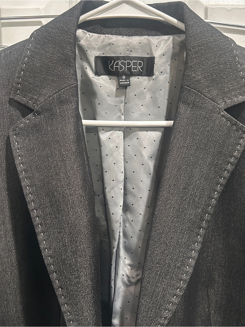 Kasper Black Jacket with Light Gray Polka Dot Lining